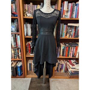 Royal Bones by Daang Women's Small Black Lace Hi Low Steampunk Gothic Dress